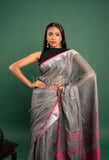 Silver Pink Linen Saree
