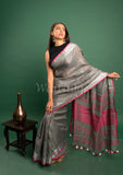 Silver Pink Linen Saree