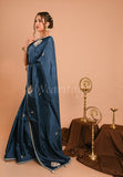 Teal Blue Uppada Silk Moti and Jarkan Saree