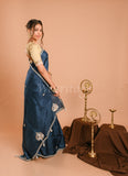 Teal Blue Uppada Silk Moti and Jarkan Saree