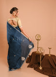 Teal Blue Uppada Silk Moti and Jarkan Saree