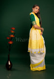 White Linen Saree with Yellow Border
