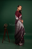 Wine Linen Saree with Silver Border