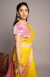 Yellow Handwoven Temple Border Maheshwari Saree